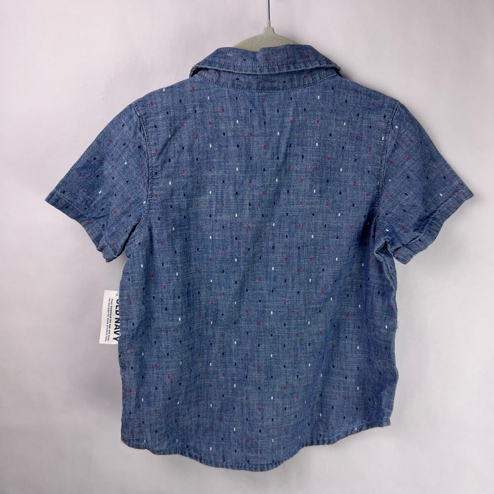 Old Navy, Short Sleeve Chambray Shirt, Blue, 100% Cotton, Button-Up Polka Dot - Picture 7 of 11